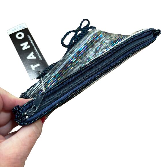 Vintage beaded evening bag black satin shoulderbag NEW tagged Tano 1990’s dressy - Picture 7 of 12